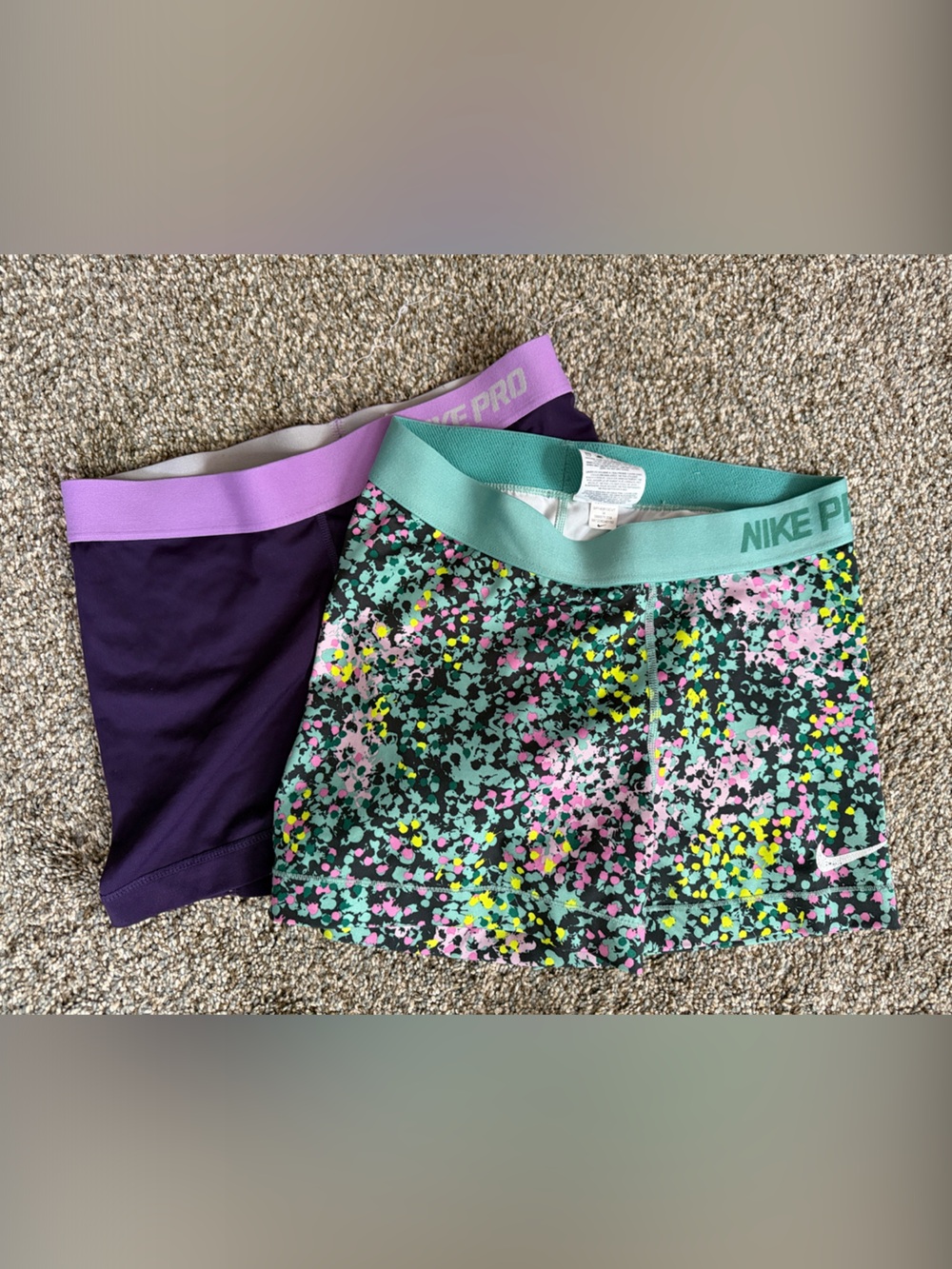 Twofer—Nike Girls' Mint Floral & Purple Athletic Shorts Spandex